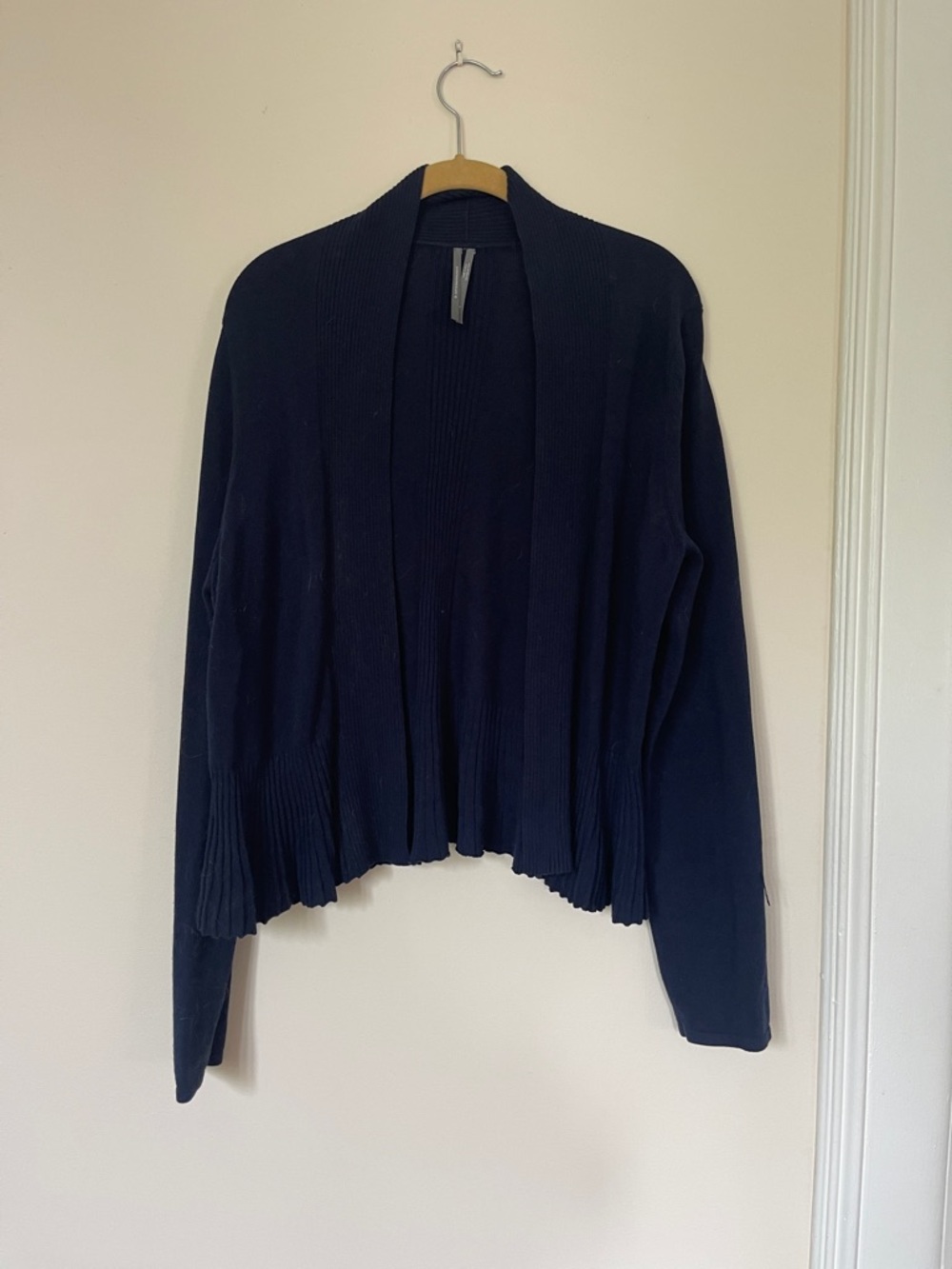 Anthropologie Navy Open-Front Ribbed Cardigan